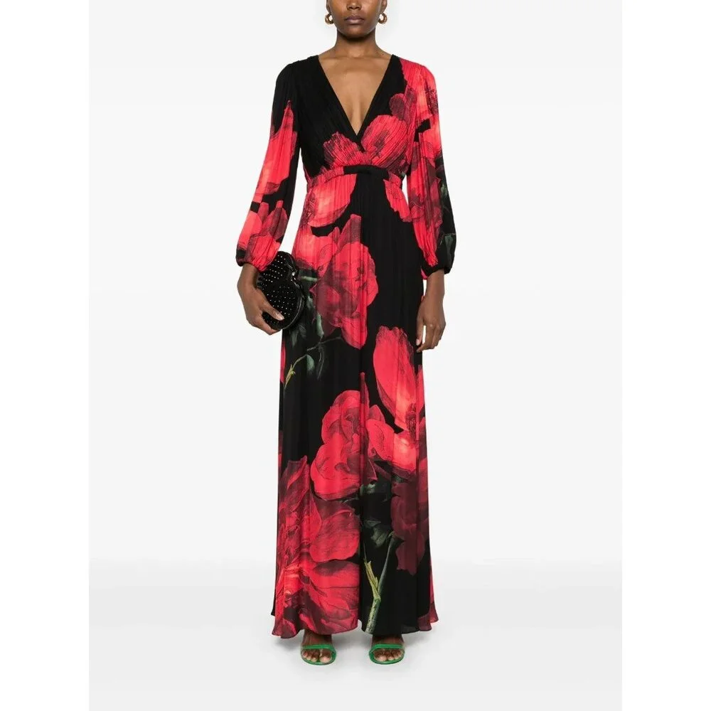 Alice + Olivia Clarissa Maxi Dress 2 in Peony Petals Bright Ruby NWT $695 - Picture 7 of 16